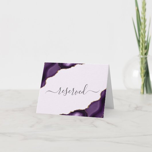 Paarse Gouden Agaat Lavendel Gereserveerde Trouwpl Kaart (Voorkant)