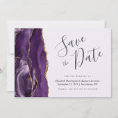 Paarse Gouden Agaat Lavendel Save the Date Kaart (Voorkant)