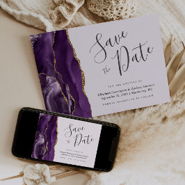 Paarse Gouden Agaat Lavendel Save the Date Kaart