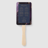 Paarse gouden agaat marineblauw huwelijksprogramma handwaaier (Achterkant)