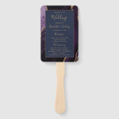Paarse gouden agaat marineblauw huwelijksprogramma handwaaier (Voorkant)