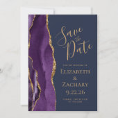 Paarse gouden agaat marineblauw Save the Date (Voorkant)