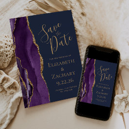 Paarse gouden agaat marineblauw Save the Date