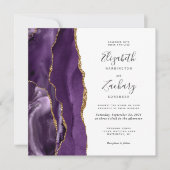 Paarse gouden agaat Modern Blush Square Wedding Kaart (Voorkant)