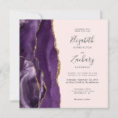 Paarse gouden agaat Modern Blush Square Wedding Kaart (Voorkant)