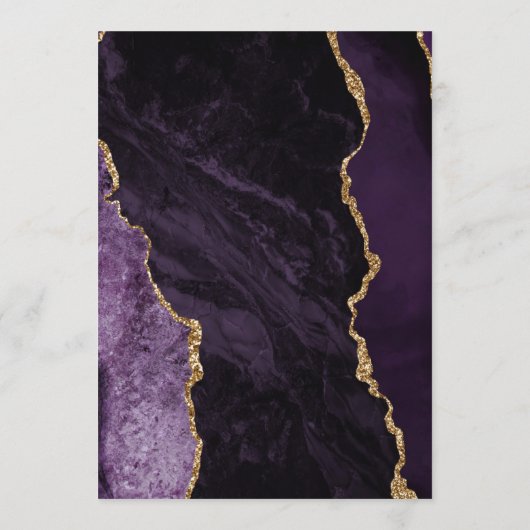 Paarse gouden agaat modern script bruiloft menu (Achterkant)