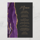 Paarse gouden agaat Modern Script Dark Wedding Menu (Voorkant)