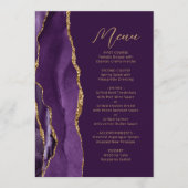 Paarse gouden agaat Modern Script Plum Wedding Menu (Voorkant)