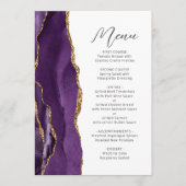 Paarse Gouden Agaat Moderne Script Bruiloft Menu (Voorkant)