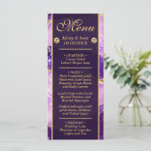 Paarse Gouden Agaat Patroon Bruiloft Menu (Staand voorkant)