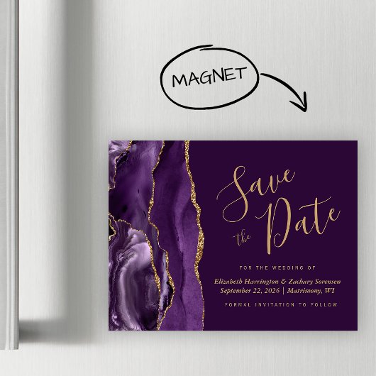 Paarse Gouden Agaat Plum Magnetische Save the Date