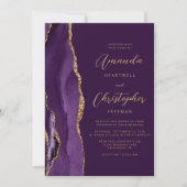 Paarse Gouden Agaat Plum QR Code Wedding Kaart (Voorkant)