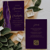 Paarse Gouden Agaat Plum QR Code Wedding Kaart