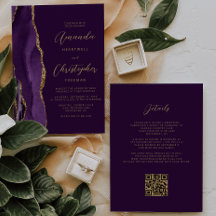 Paarse Gouden Agaat Pruim QR Code Bruiloft