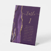 Paarse gouden agaat script pruim bruiloft tafel nu reclamebord met voetstuk (Voorkant)