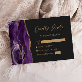 Paarse Gouden Agaat Script Trouw RSVP Kaart