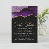 Paarse gouden agaat Sweet 16 verjaardagsuitnodigin (Staand voorkant)
