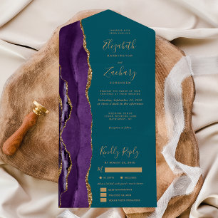 Paarse Gouden Agaat Turquoise Blauwe Maaltijd Opti All In One Uitnodiging