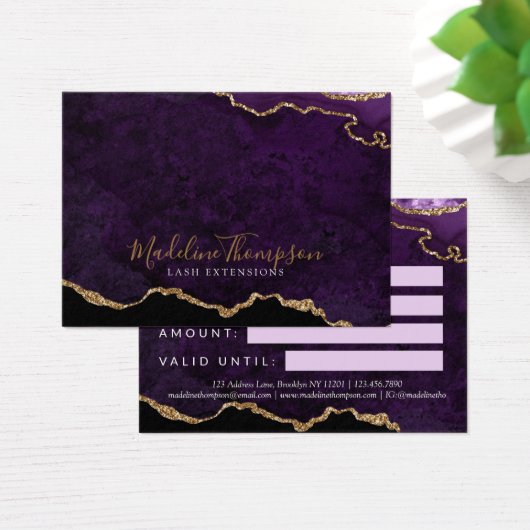 Paarse gouden agaat zakelijke cadeaubon visitekaartje (Bureau)