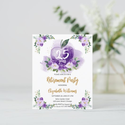 Paarse gouden appel bloemen leraar pensioen partij (Staand voorkant)