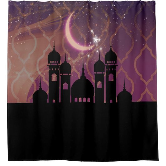 Paarse gouden Arabische nachten Marokkaanse Midden Douchegordijn (Voorkant)