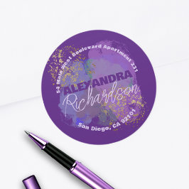Paarse gouden artistieke ronde retour adreslabel ronde sticker