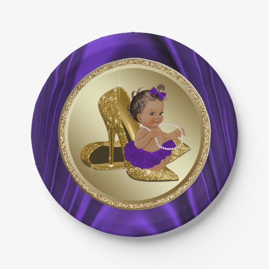 Paarse gouden Baby shower papier Borden Papieren Bordje (Voorkant)
