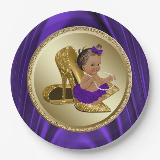Paarse gouden Baby shower papier Borden Papieren Bordje (Voorkant)