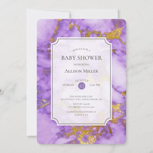 Paarse & gouden Baby shower uitnodiging (Voorkant)
