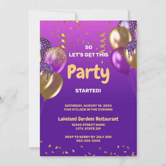 Paarse gouden ballonnen 30e verjaardag kaart (Achterkant)