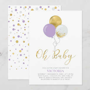Paarse & Gouden Ballonnen Oh Baby Meisje Baby Sh Kaart