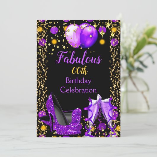 Paarse gouden ballonnen op hoog niveau Champagne Kaart (Staand voorkant)