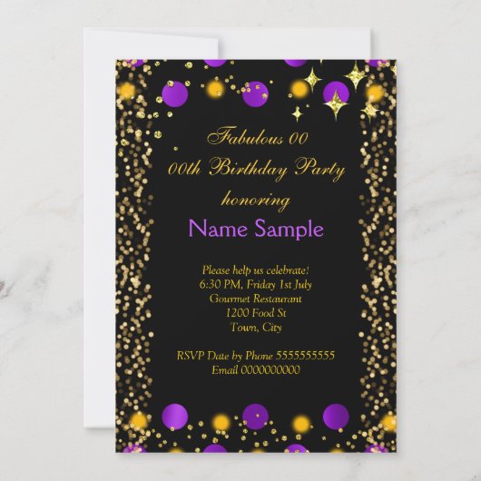 Paarse gouden ballonnen op hoog niveau Champagne Kaart (Achterkant)