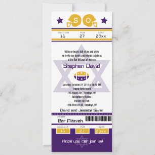 Paarse gouden bar mitswa Football ticketuitnodigin Kaart