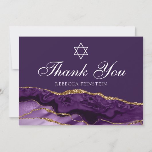 Paarse Gouden Bat Mitswa Ster van David Custom Bedankkaart (Voorkant)