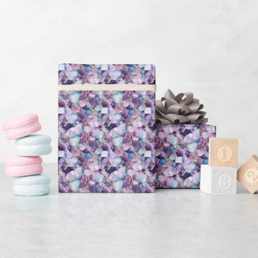 Paarse, Gouden & Blauwe Edelsteen Cadeaupapier (Baby Shower)