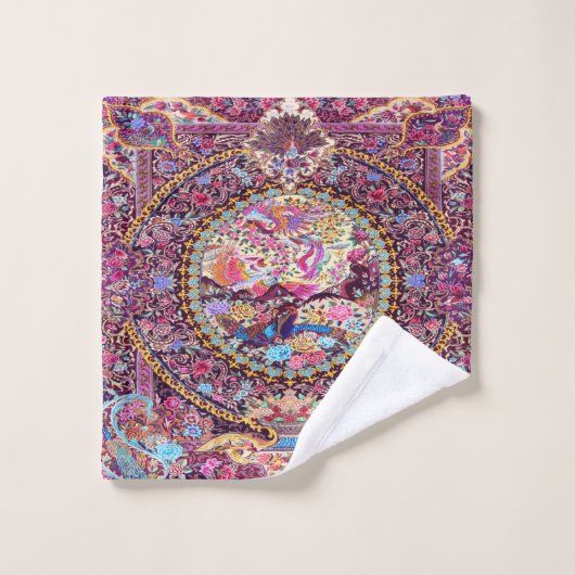 Paarse Gouden Blauwe Perzische Bloemen Pauw Bad Handdoek (Wasdoekje)
