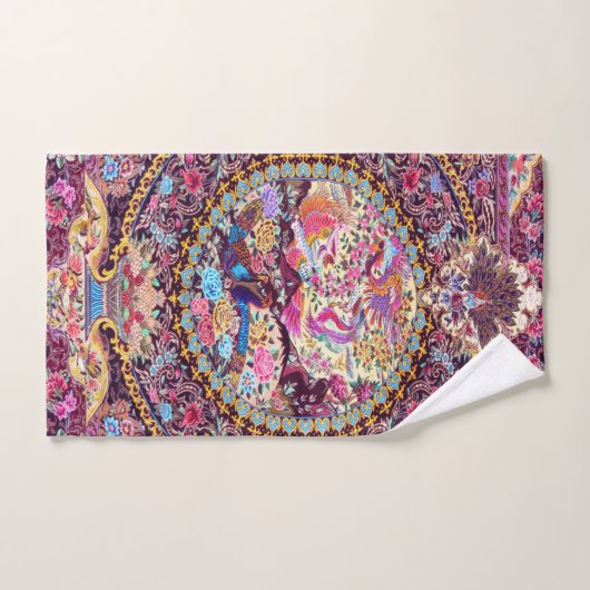 Paarse Gouden Blauwe Perzische Bloemen Pauw Bad Handdoek (Handdoek)