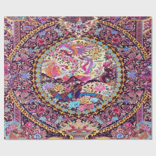 Paarse Gouden Blauwe Perzische Bloemen Pauw Decoup Cadeaupapier (Vlak)
