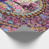 Paarse Gouden Blauwe Perzische Bloemen Pauw Decoup Cadeaupapier (Hoek)