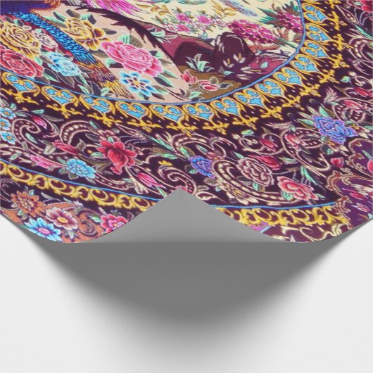 Paarse Gouden Blauwe Perzische Bloemen Pauw Decoup Cadeaupapier (Hoek)