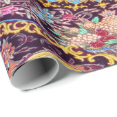 Paarse Gouden Blauwe Perzische Bloemen Pauw Decoup Cadeaupapier (Rol Hoek)