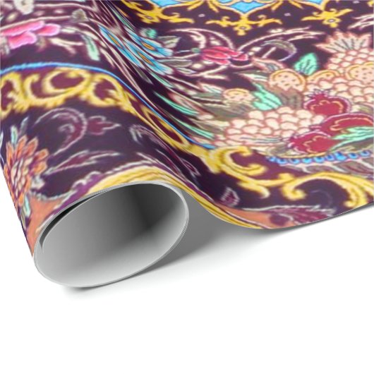 Paarse Gouden Blauwe Perzische Bloemen Pauw Decoup Cadeaupapier (Rol Hoek)