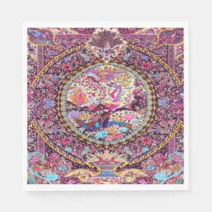 Paarse Gouden Blauwe Perzische Bloemen Pauw Decoup Servet