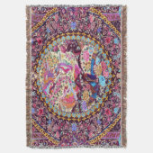 Paarse Gouden Blauwe Perzische Bloemen Pauw Deken (Voorkant Verticaal)