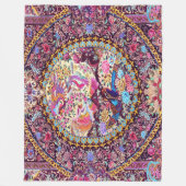 Paarse Gouden Blauwe Perzische Bloemen Pauw Fleece Deken (Voorkant)