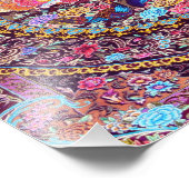 Paarse Gouden Blauwe Perzische Bloemen Pauw Foto Afdruk (Hoek)