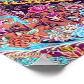 Paarse Gouden Blauwe Perzische Bloemen Pauw Poster (Hoek)