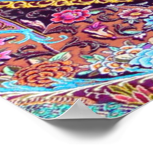 Paarse Gouden Blauwe Perzische Bloemen Pauw Poster (Hoek)