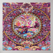 Paarse Gouden Blauwe Perzische Bloemen Pauw Poster (Voorkant)